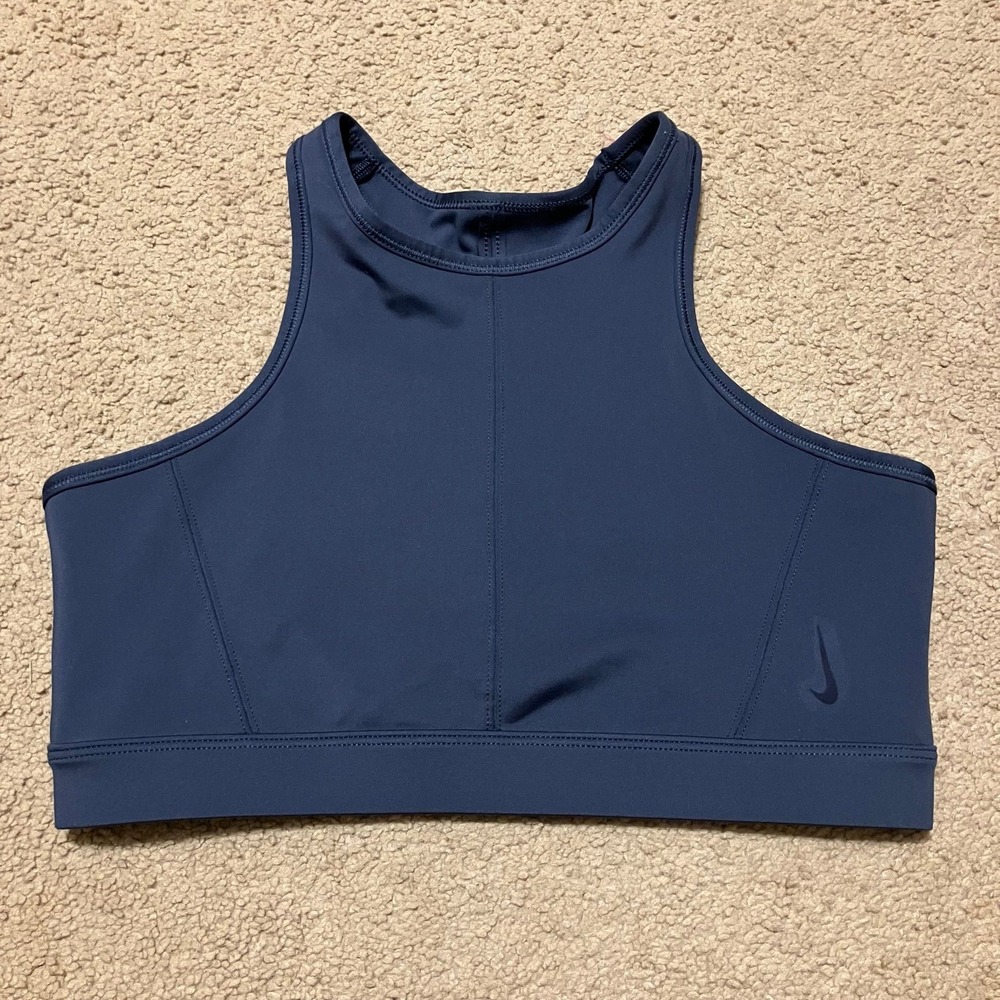 Nike Women's High-Neck Training Sports Bra dark blue gray subtle logo Sz M